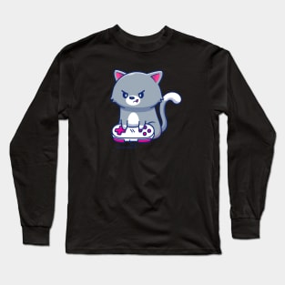 Cute Gamer Kitten Anime Long Sleeve T-Shirt